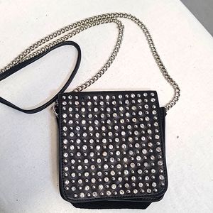 Charming Charlie Blk Leather Rhinestone & Studded Crossbody